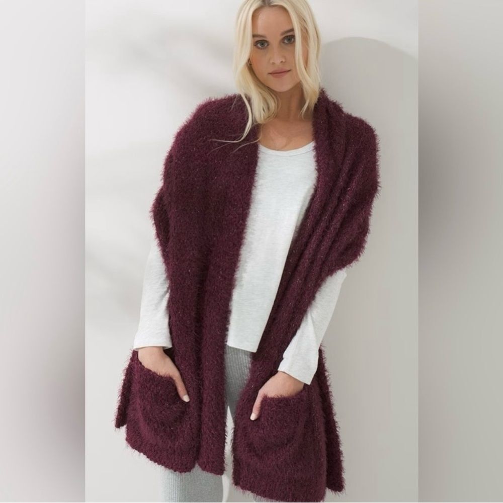 NWT Soma Cozy Lounge Wrap in Fig Metallic Burgundy Size OS